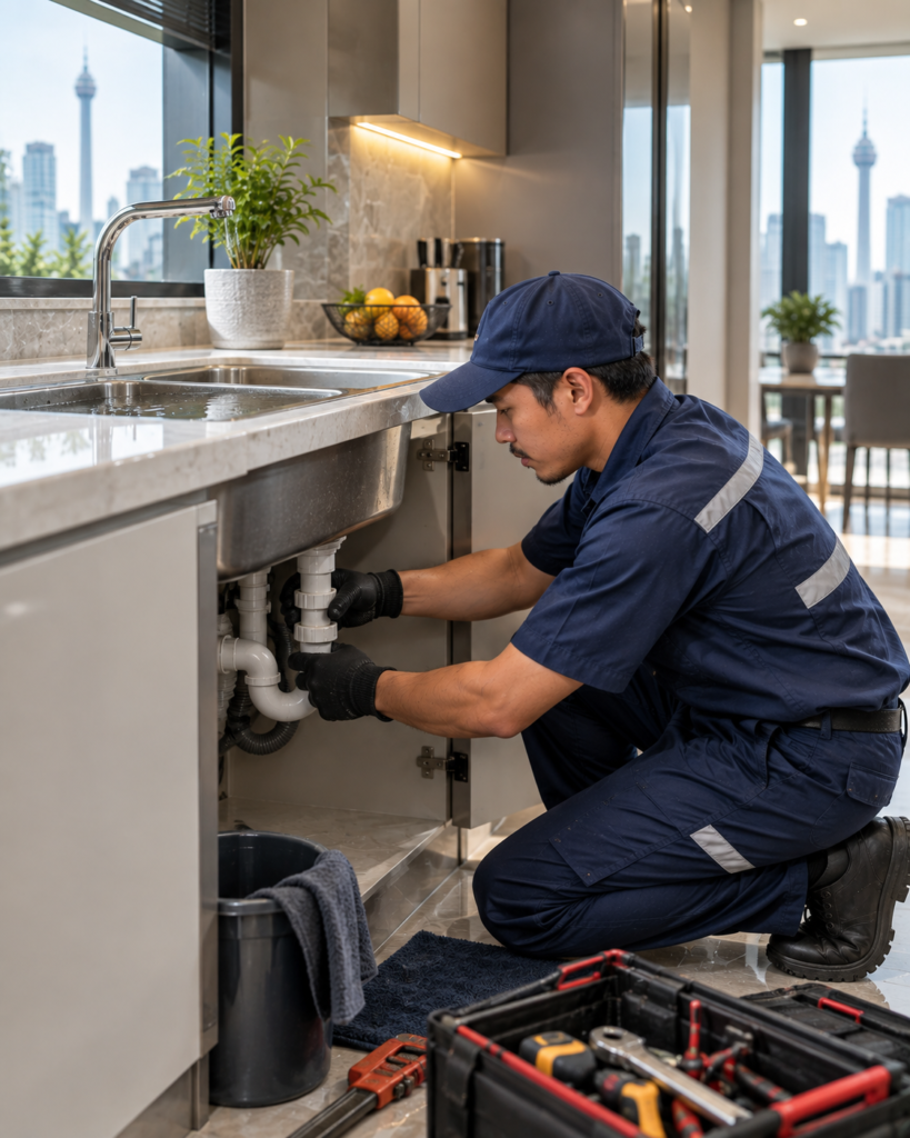 Professional plumber providing blocked sink repair service in Kuala Lumpur