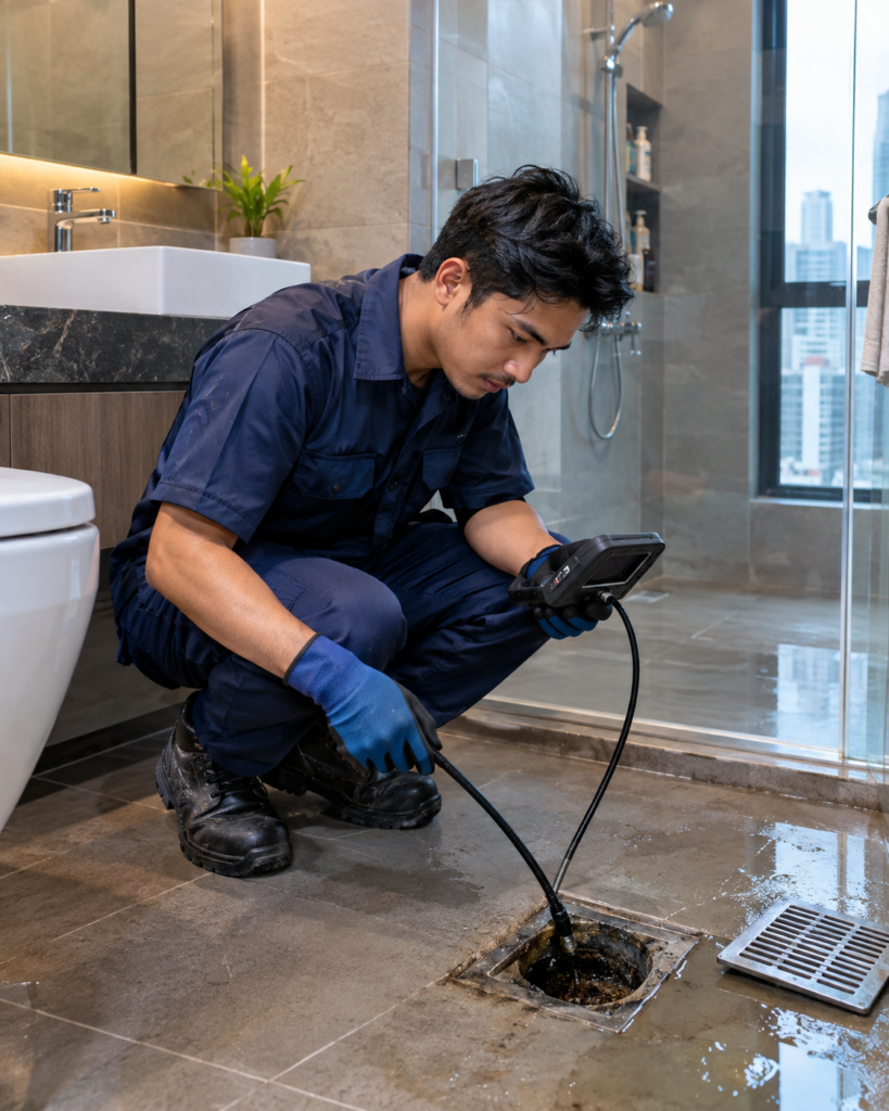 Professional plumber providing drain cleaning service in Kuala Lumpur