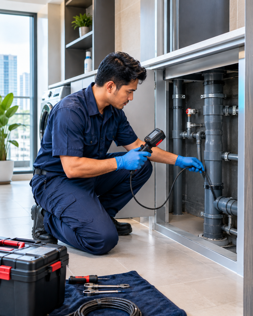 Professional plumber providing drain cleaning service in Kuala Lumpur